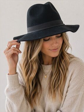 Biltmore for Madewell Black 100% Wool Felt Wide-Brim Fedora Hat | Sm/Med